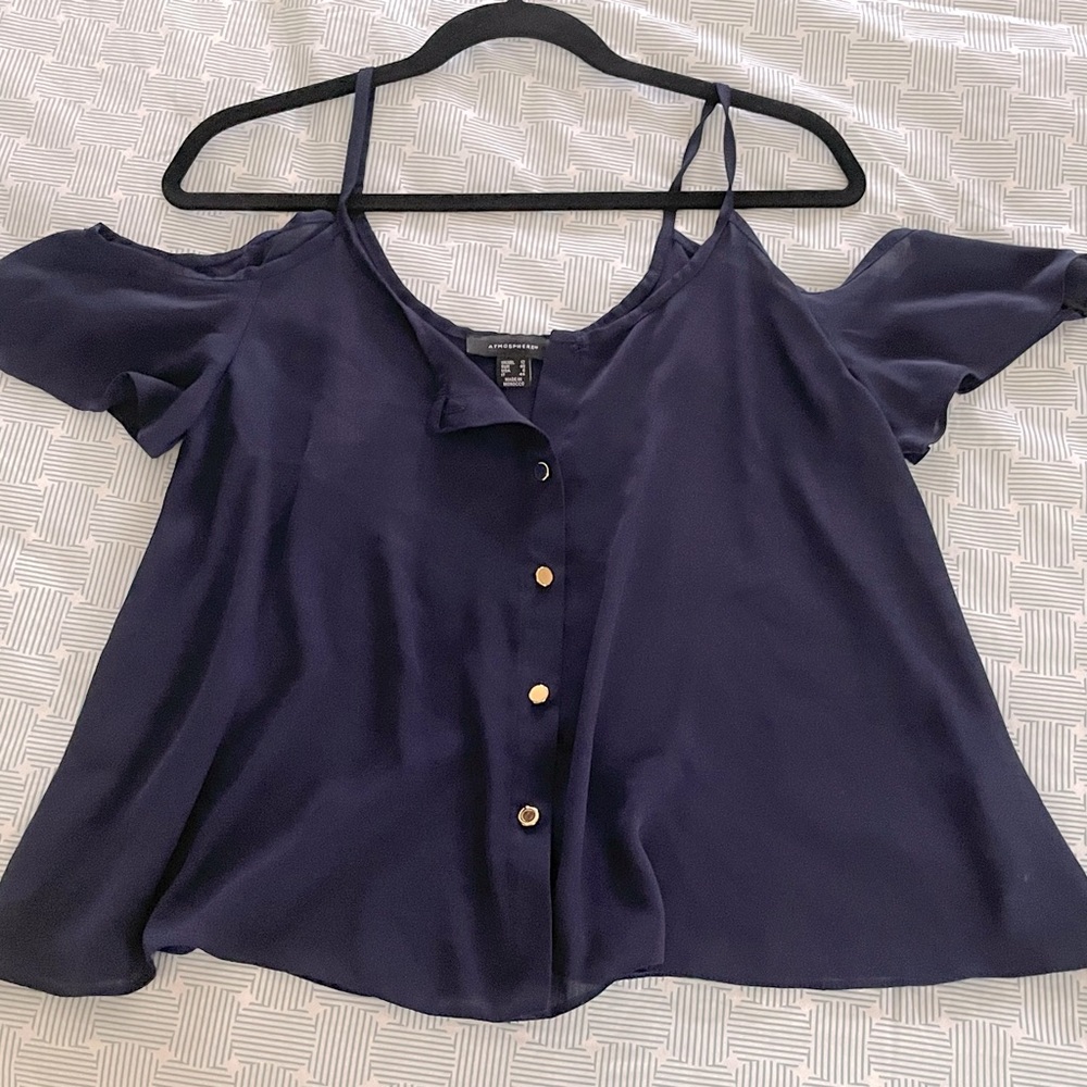 Chiffon navy blue cold/off shoulder summer blouse